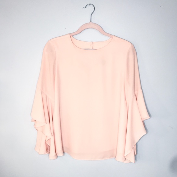 Suzy Shier Pink Blouse with Ruffle Bell Sleeves - Picture 2 of 8